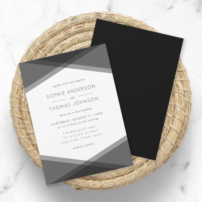 Gray Layered Geometric & Black Wedding Invitation (Creator Uploaded)