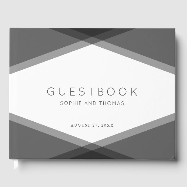 Gray Layered Geometric Modern Wedding Guest Book (Front)