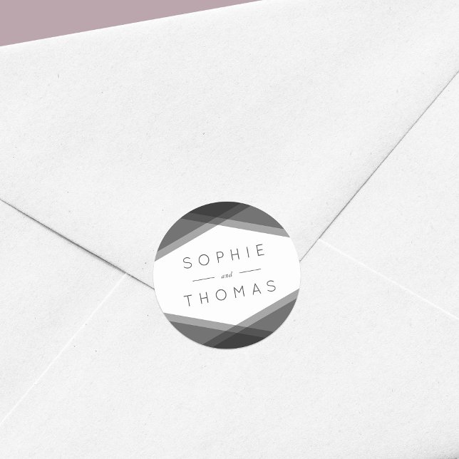 Gray Layered Geometric Wedding Classic Round Sticker (Creator Uploaded)