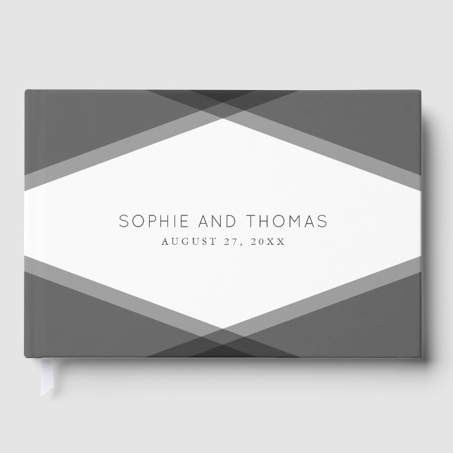 Gray Layered Geometric Wedding Guest Book (Front)
