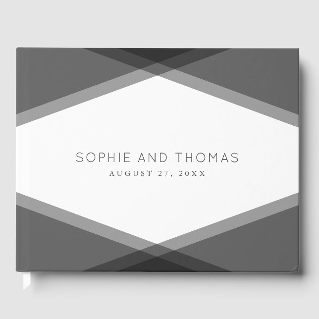 Gray Layered Geometric Wedding Guest Book (Front)