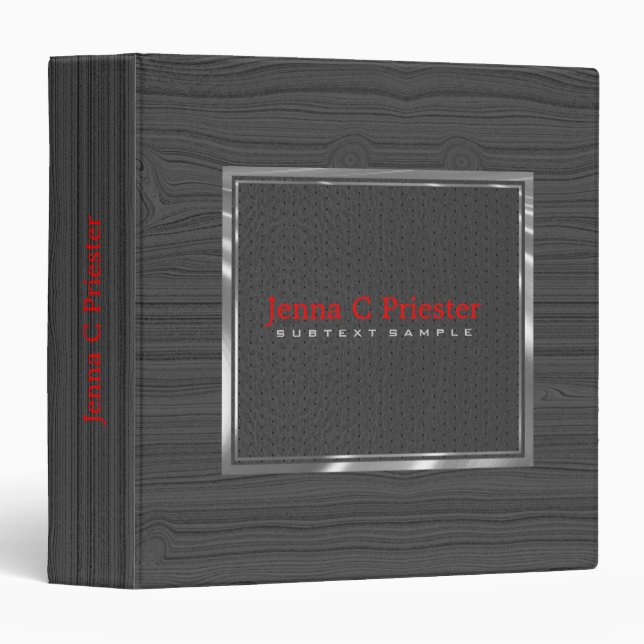 Gray Leather And Wood Touch Of Metallic Silver. Binder (Front/Spine)
