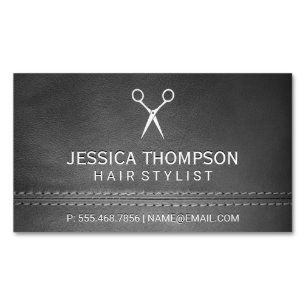 Gray Leather Double Stitched Business Card Magnet