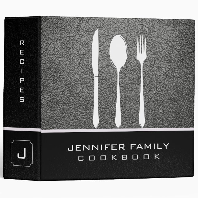 Gray Leather Family Cooking 3 Ring Binder (Front/Spine)