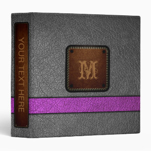 Gray Leather Look Brown Tag 3 Ring Binder