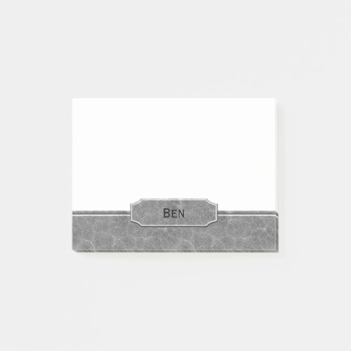 Gray Leather Look Monogram Post_it Notes