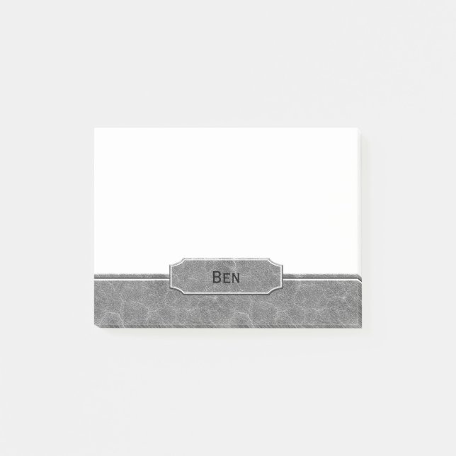 Gray Leather Look Monogram Post-it Notes (Front)