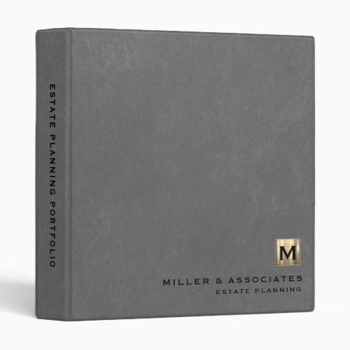 Gray Leather Luxury Gold Initial Logo 3 Ring Binder
