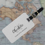 Gray leather monogram name luggage tag<br><div class="desc">Gray faux leather print as background. Personalize and add your first name,  monogram letters and full name on the front. Your contact information on the back.  Black text.</div>