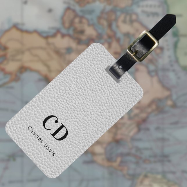 Gray leather monogram name luggage tag (Creator Uploaded)