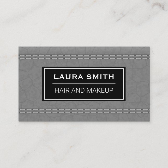 Gray Leather Stitched Business Card (Front)