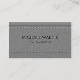 Gray Leather Stitched Luxury Business Card