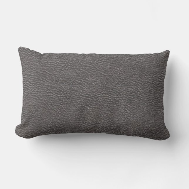 Gray Leather Texture Lumbar Pillow (Front)