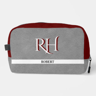 Gray Leather Texture Trim Custom Monogram Name   Dopp Kit