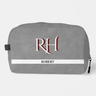 Gray Leather Texture Trim Custom Monogram Name Dopp Kit