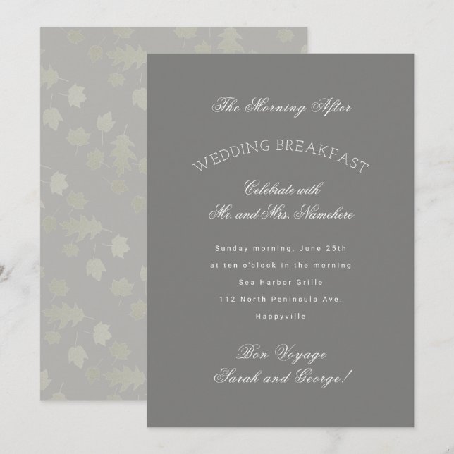 Gray Leaves Autumn Wedding Breakfast Invitation (Front/Back)