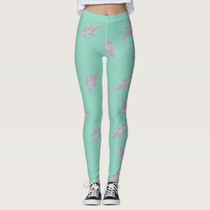 Gray leaves on green leggings