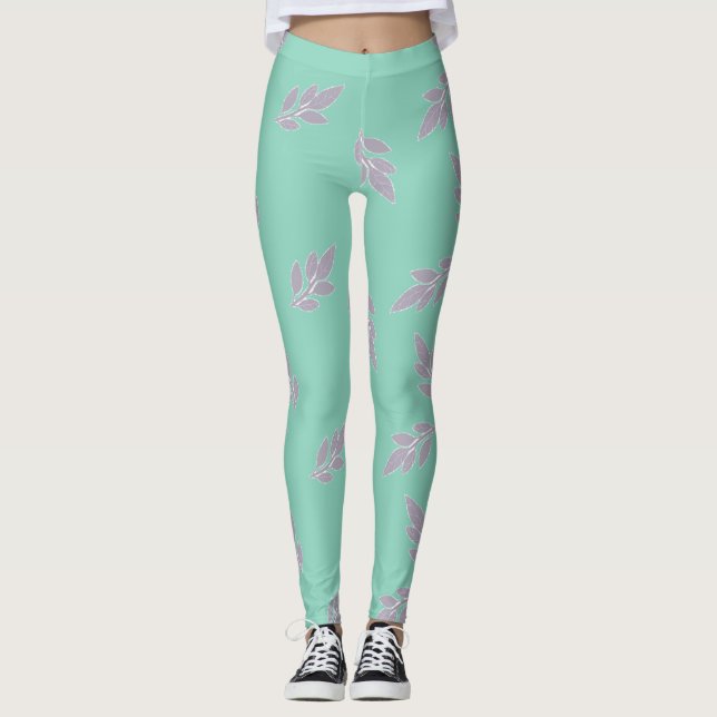 Gray leaves on green leggings (Front)