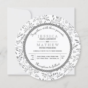 Gray leaves pattern modern floral wedding invitation