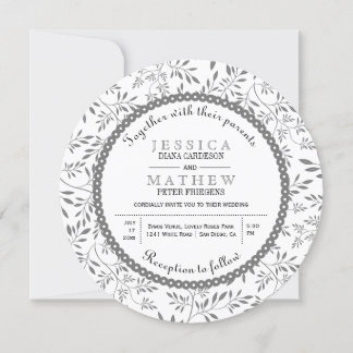 Gray leaves pattern modern floral wedding invitation