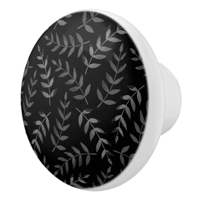 Gray leaves pattern on black ceramic knob (Right)