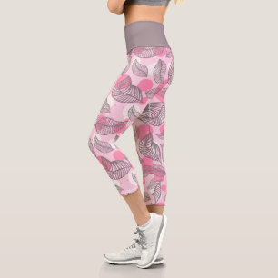 Gray Leaves Pink Bubbles Capri Leggings