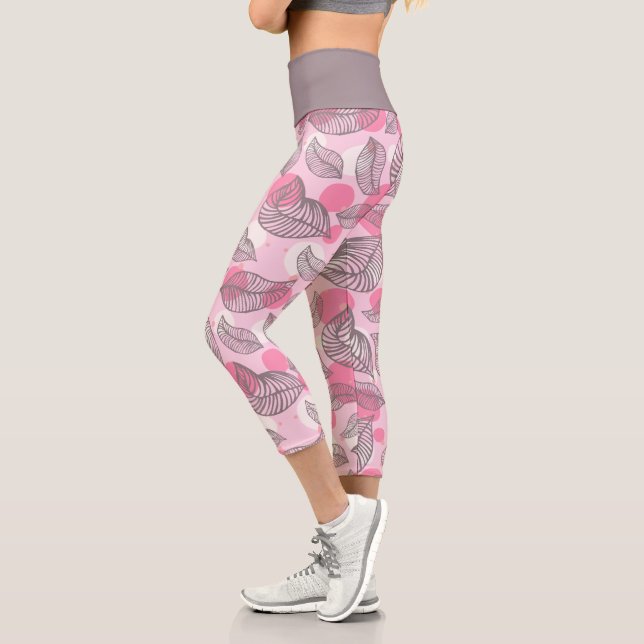 Gray Leaves Pink Bubbles  Capri Leggings (Left)