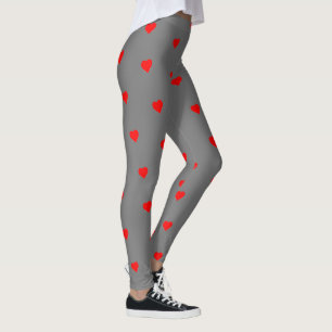 Gray Leggings with Red Hearts Stylish Comfortable