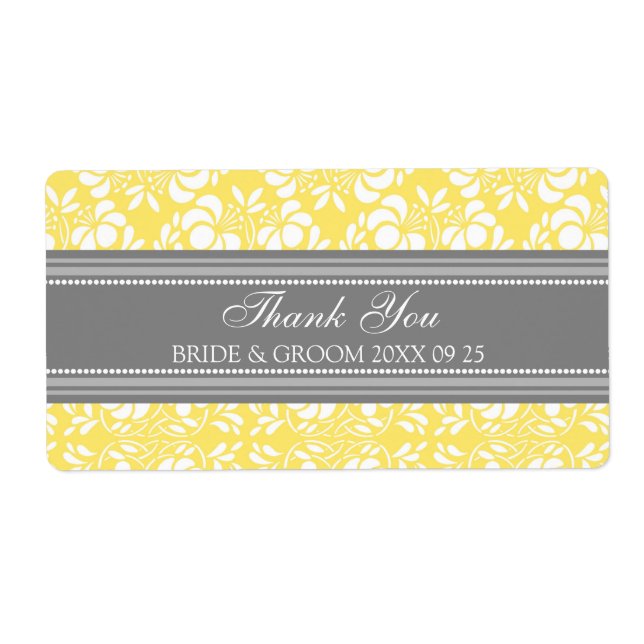Gray Lemon Damask Wedding Labels (Front)