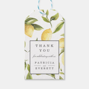 Gray Lemons and Green leaves wedding thank you Gift Tags