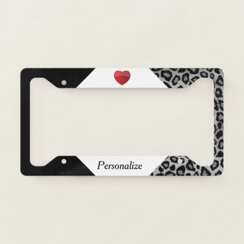 Gray Leopard Animal Print _ Heart License Plate Frame