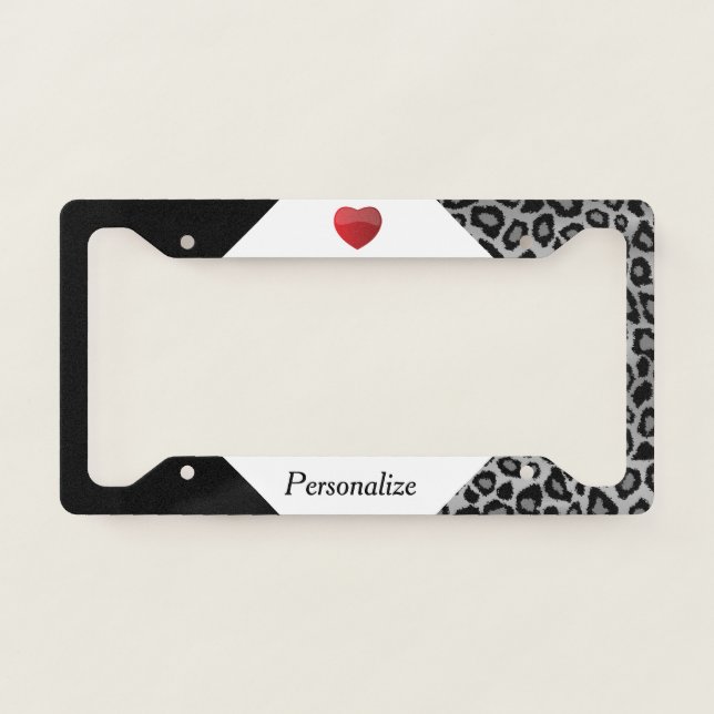 Gray Leopard Animal Print - Heart License Plate Frame (Front)