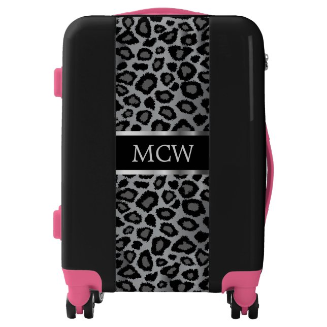 Gray Leopard Animal Print | Monogram Luggage (Front)