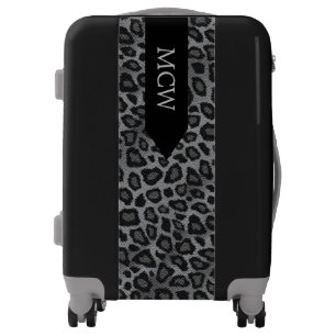 Gray Leopard Animal Print   Monogram Luggage