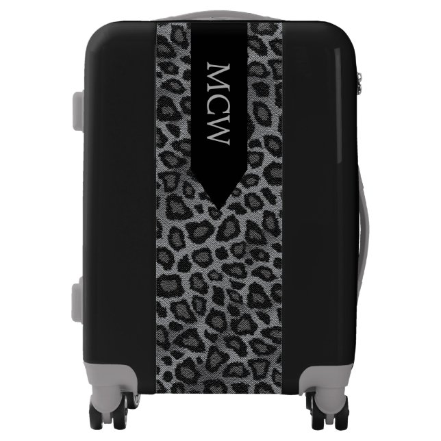 Gray Leopard Animal Print | Monogram Luggage (Front)