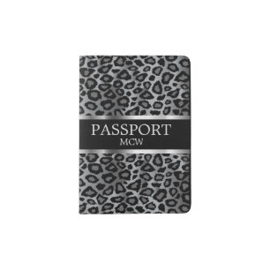 Gray Leopard Animal Print   Monogram Passport Holder