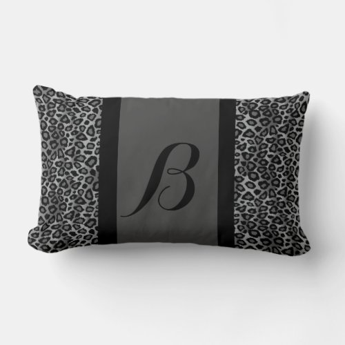 Gray Leopard Animal Print Pattern  Monogram Lumbar Pillow