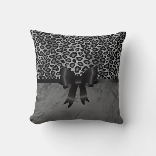 Gray Leopard Animal Print Pattern Throw Pillow