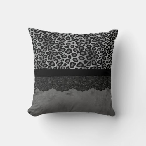 Gray Leopard Animal Print Pattern Throw Pillow