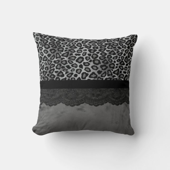 Gray Leopard Animal Print Pattern Throw Pillow (Front)