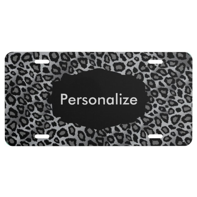 Gray Leopard Animal Print | Personalize License Plate (Front)