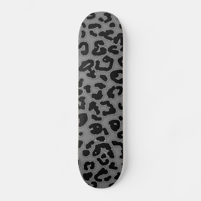Gray Leopard Animal Print Skateboard Deck (Front)