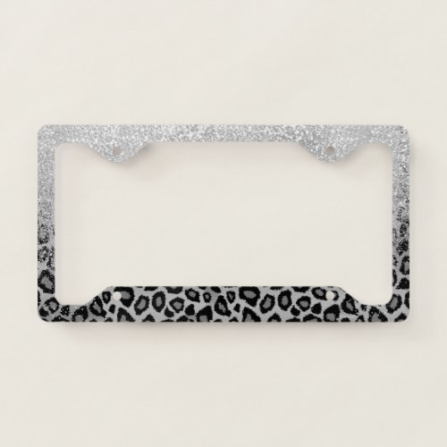 Gray Leopard Animal Print with Glitter License Plate Frame