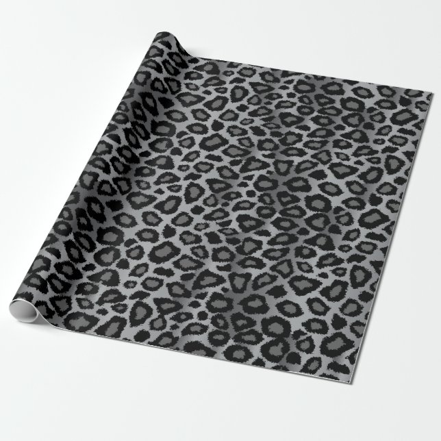 Gray Leopard Animal Print Wrapping Paper (Unrolled)
