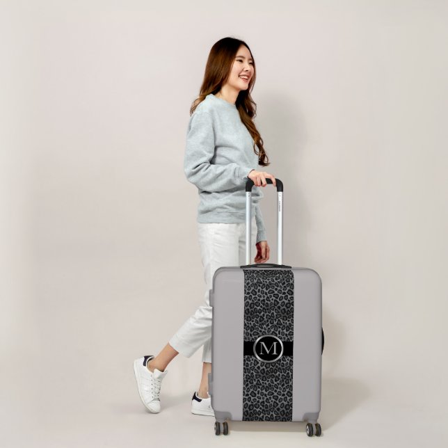 Gray Leopard Animal Skin Monogram Luggage (Scale)