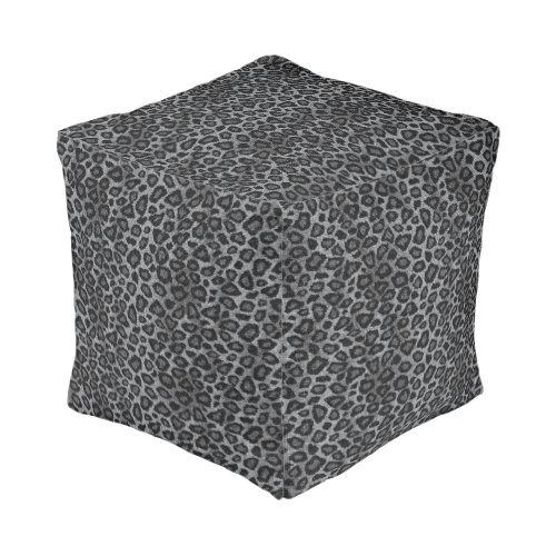 Gray Leopard Animal Skin Print Pouf