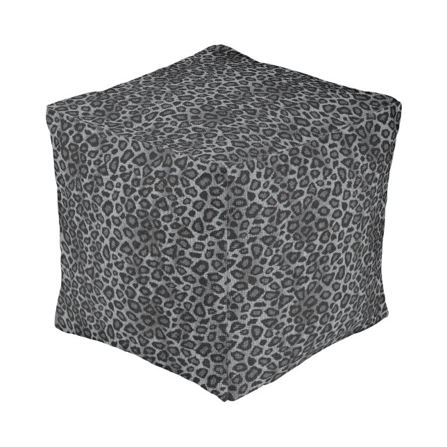 Gray Leopard Animal Skin Print Pouf (Angled Front)