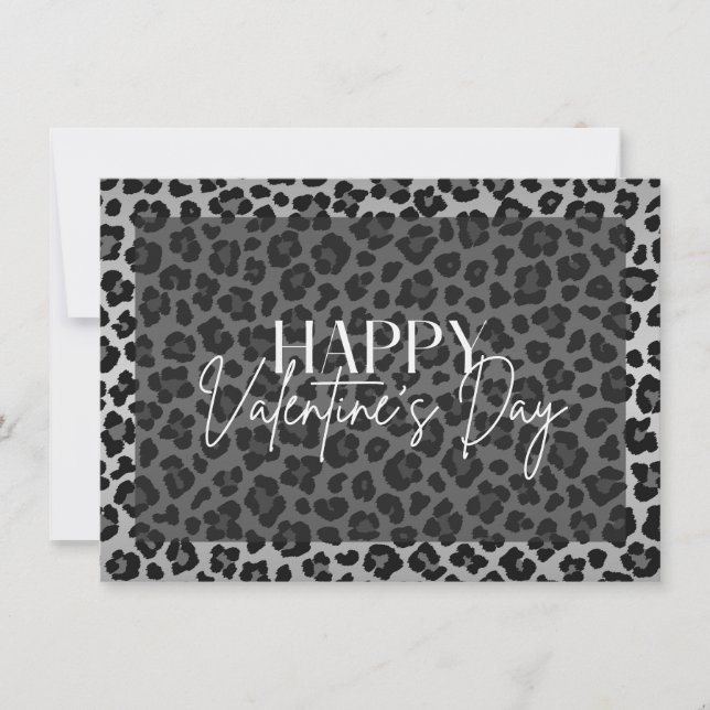 Gray Leopard Happy Valentine's Day Card (Front)
