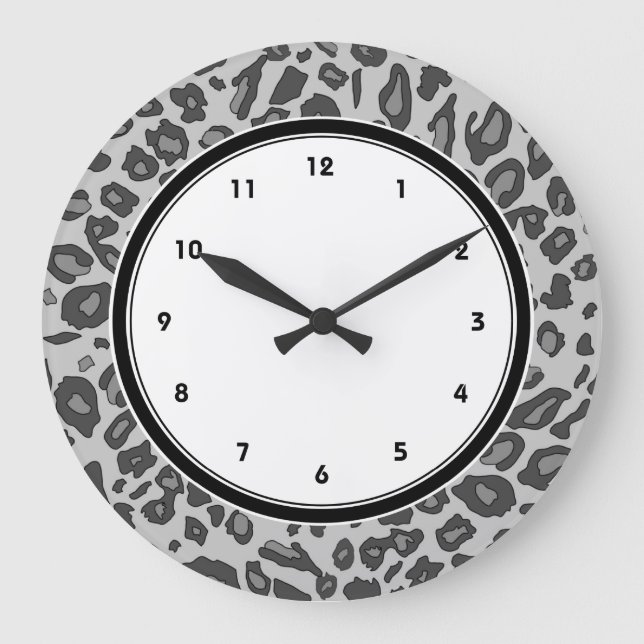 Gray leopard print large clock (Front)