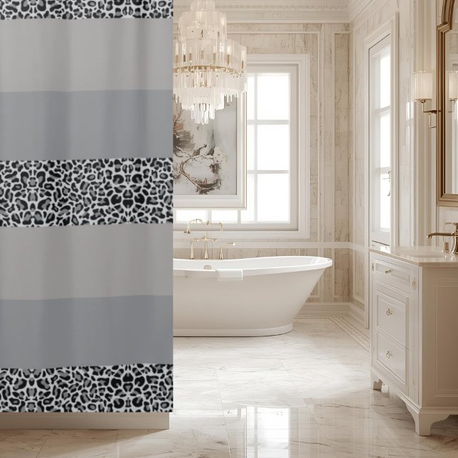 Gray Leopard Print Ombre Striped Shower Curtain (Creator Uploaded)